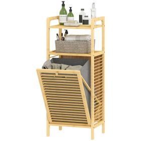 Bamboo Laundry Cabinet, Tilt Out Laundry Hamper with Removable Basket and Open Shelves, Natural