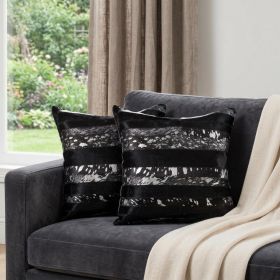 Set of Two 18" Gold and Black Cowhide Throw Pillow