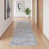 Navy Blue Abstract Power Loom Runner Rug