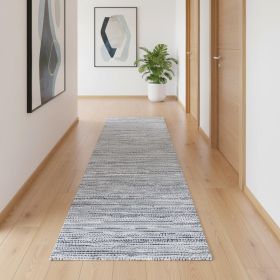 Navy Blue Abstract Power Loom Runner Rug