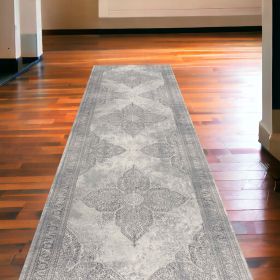 2' X 15' Gray Distressed Medallion Runner Rug