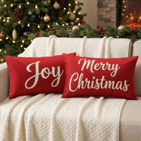 Joy Merry Christmas Lumbar Throw Pillow Covers 12x20 Inch Set Of 2 (Option: Red)