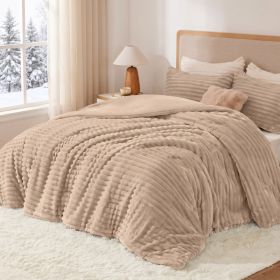 1PC Thick Reversible Plush Comforter, Soft Striped Fluffy Quilt, All Season Warm Bedding Comforter For Home Bed (Option: Khaki-53x79 inch)