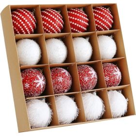 Christmas Ball Ornaments 16 Units, 3.15 Inch Red White Glitter Shatterproof Foam Balls For Christmas Tree And Holiday Decor (Option: Multi)