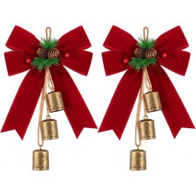 Set Of 2 Christmas Velvet Bows With Cylinder Bells, Festive Hanging Decorations For Doors, Wreaths, Christmas Trees, Mantels, And Holiday Home De (Option: Red)