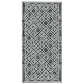 Reversible Outdoor Rug, Waterproof Plastic Straw With Carry Bag, 9 X 18, Black & Gray Rhombus (Option: Gray)