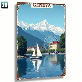 CIFbuy Metal Sign 8x12 Inch, Geneva Sailboat And Ferris Wheel Iron Art Wall Decor, 2D Flat Single-Piece, Fun Home Door Sign For Living Room, Bedr (Option: Y)