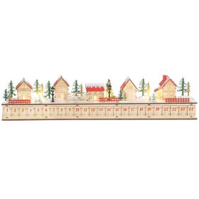 Christmas Advent Calendar with 24 Countdown Drawers and LED Lights, Wood-Effect Advent Calendar, Battery Operated (Option: Natural Tone-870x130x220 mm)
