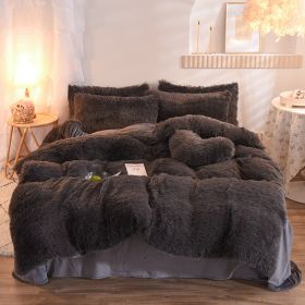 Luxury Thick Fleece Duvet Cover Queen King Winter Warm Bed Quilt Cover Pillowcase Fluffy Plush Shaggy Bedclothes Bedding Set Winter Body Keep War (Option: Dark Grey-1.8m bed sheet)
