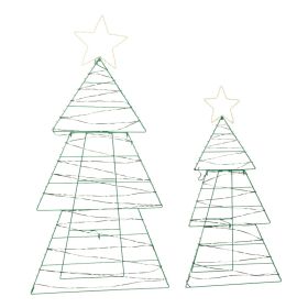 Set of 2 Lighted Metal Christmas Tree Yard Decorations, Pre-lit Holiday Decor with 150 Green and Warm White LED Lights for Xmas Outdoor Indoor De (Option: 38475865)