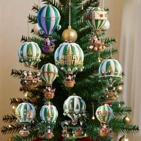 10 Pcs Green Wooden Christmas Hot Air Balloon Ornaments, 2D Santa Hanging Tree Decorations (Option: Green)