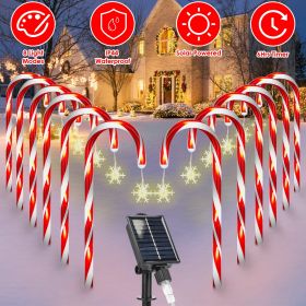 1Set Solar Christmas Candy Cane Lights With 12 Candies 72LEDs Outdoor Christmas Decorations IP44 Waterproof Flickering Pathway Markers String Lig (Option: Snowflake)
