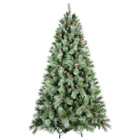 Artificial 7ft Green Christmas Tree with 1348PVC/Hard Needle Mixed Branch Tips,Pine cone,Hinged Premium & Foldable Base for Indoor Holiday Decora (Option: 93502316)