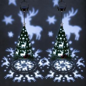 2 Pack Solar Deer Christmas Lanterns, Waterproof Outdoor Holiday Decorations (Option: Green)