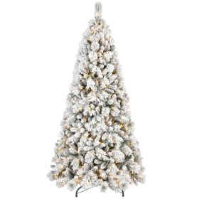 Artificial 8ft Flock LED-lit Christmas Tree with 1445PVC/Hard Needle Mixed Branch Tips,Hinged Premium & Foldable Base for Indoor Holiday Decorati (Option: 38735150)