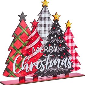 Merry Christmas Plaid Wood Table Sign, Rustic Tree Holiday Decor (Option: Multi)