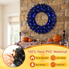 2 Pack 24in Black Pre-Lit Christmas Wreath, 179 Branch Tips, 35 Purple LED Lights, IP44 Timer, Gothic Halloween Holiday Door Decor---Unavailable (Option: Y)