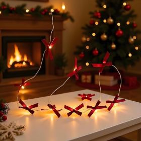 16.4-Foot Christmas Velvet Bow Garland With LED String Lights For Christmas Trees, Mantels, Staircases, Windows, And Holiday Home Decor (Option: Velvet Bow Garland)