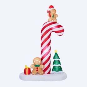 8.2FT Lighted Christmas Inflatable Decoration, Inflatable Giant Candy Cane with Gingerbread Men, Funny Blow Up Yard Decorations with Built-in LED (Option: 37603258)