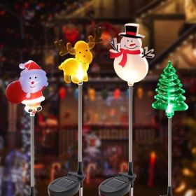 Set Of 4 Solar Christmas Figurine Stake Lights Featuring Santa Claus, Snowman, Christmas Tree, And Reindeer, Warm White LED Outdoor Decorations F (Option: Warm White)