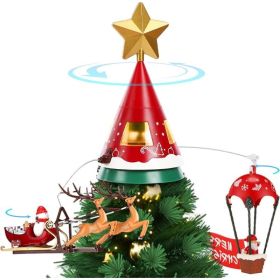 Rotating Christmas Tree Topper, Hot Air Balloon And Elk Design (Option: Red)