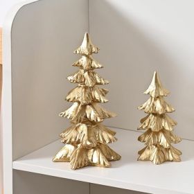 Gold Resin Christmas Tree Figurines, Small Decorative Tabletop Trees For Holiday Centerpieces, Shelves And Home Decor (Option: Gold)