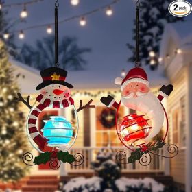 Set Of 2 Solar-Powered Hanging Christmas Figurine Lights, Santa Claus And Snowman Decorations For Garden, Patio, Porch, And Outdoor Holiday Decor (Option: Christmas)