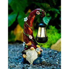 Gnome Garden Decor Statue With Solar Lantern Light, Outdoor Figurine (Option: Multi)