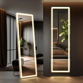 3 Color Lighting Mirror with LED Lights, 64"x21" Lighted Floor Standing Mirror with Stand, Wall Mounted Hanging (Option: Right angles/16'60)