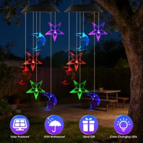 Color Changing Solar Wind Chime Light, Moon & Star Wind Chimes, Waterproof Outdoor Hanging Decor for Garden Balcony Porch (Option: 2Pcs)