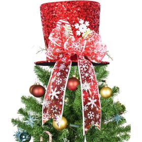Red Candy Cane Christmas Tree Topper Hat With Lighted 6.5FT Ribbon (Option: Red)