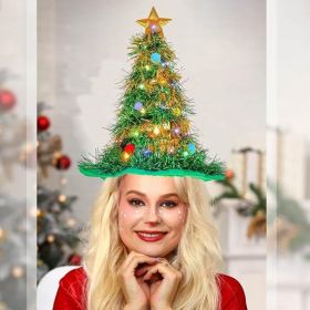 Women's Light-Up Christmas Tree Hat, Gold And Green Glitter Sequin Holiday Headwear (Option: Green)