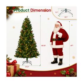 Pre-Lit Pre-Decorated Spruce Christmas Tree, Twinkling LEDs, Pinecones, Berries (Option: 7.5FT)