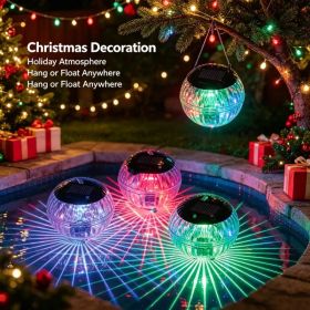 Outdoor Solar Floating Lights, IP65 Waterproof 7-Color Auto-Cycle LED Pool Lights, Solar Rechargeable with Hanging Hole for Pond, Garden, Pathway (Option: 2Pcs)