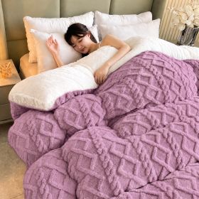 1PC Dual Sided Sherpa Comforter, Thick Warm Fleece Bed Blanket For All Season, Soft Plush Bedding For Bedroom (Option: Purple-104x90 in)