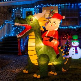 6.7ft Inflatable Santa Riding Dinosaur - 5 Bright LED Lights 210T Polyester Outdoor Xmas Decor (Option: 39535729)