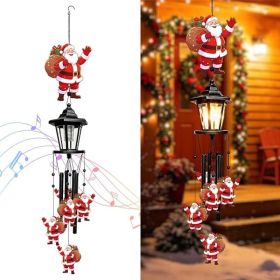Solar Santa Claus Christmas Wind Chimes, Outdoor Hanging Holiday Decoration With LED Lights For Garden, Patio, Porch, And Balcony (Option: Red White and Green)