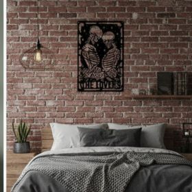CIFbuy Laser Cut Gothic Skull Couple Metal Wall Art, Rustproof Vintage Dark Academia Wall Sign, Wall Sign, Valentine Decor Gift For, Bedroom And (Option: 48088417)