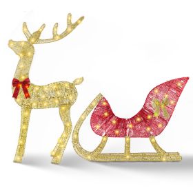 1Pc Lighted Christmas Reindeer & Sleigh Indoor Outdoor Christmas Decoration Christmas Lighted Display With 8 Lighting Modes (Option: Reindeer And Sleigh)