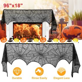 Halloween Fireplace Mantle Scarf - 96x18 Inch Black Lace Scarf with Spider Web, Bat & Spider Design, Lightweight Durable - Ideal for Haunted Hous (Option: 2Pcs)