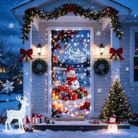 Christmas Door Cover With LED Lights, 8 Lighting Modes, Festive Front Door Decoration For Holiday Home Decor (Option: White)
