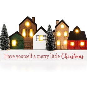 LED Lighted Merry Christmas Tree Sign With Timer, Rustic Tabletop Decor (Option: Multi)