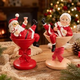 Set Of 2 Resin Santa And Mrs. Claus Figurines, Christmas Tabletop Decorations (Option: Red)