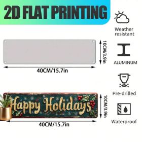 Retro Happy Holidays Metal Sign 16x4 Inch, Christmas Rust-Resistant Wall Decor (Option: A)