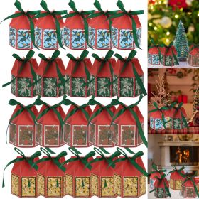 20PCS Christmas Treat Boxes With Ribbons Paper Christmas Tree Bells Pattern Goodie Box Retro Candy Bakery Box For Christmas Party Favors Wrapping (Option: 20pcs)