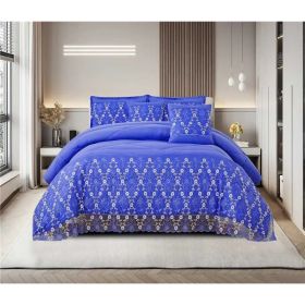 3-Piece Lace Embroidered Bedding Set (Queen/King/Cal King) - Quilted Microfiber Quilt + Pillow Shams (9 Colors) (Option: blue3-CAL KING)