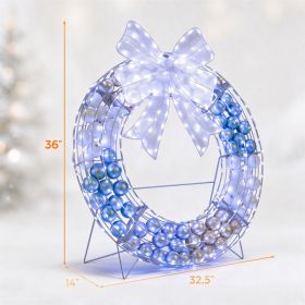32.5in Pre-lit LED Christmas Wreath With Bow And Ornament Balls Indoor Outdoor Holiday Decor---Unavailable Platform--Amazon,Temu (Option: A)