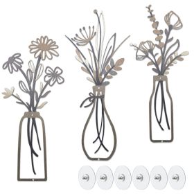 3-Piece Set of Neutral-Toned Metal Vase Wall Decor, Vintage Wrought Iron Vase Wall Hangings, Includes Self-Adhesive Mounting Plates, Suitable for (Option: 52392281)