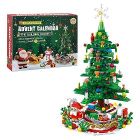 2025 Year Christmas Tree Building Set With LED Light Tabletop Christmas Building Block 24 Days Christmas Countdown Calendar For Boys Girls 3-6 (Color: Green)