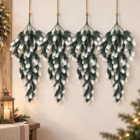 4 Pack 30.8 Inch Frosted Christmas Teardrop Swags, Artificial Pine Door And Wall Decorations (Option: Green)